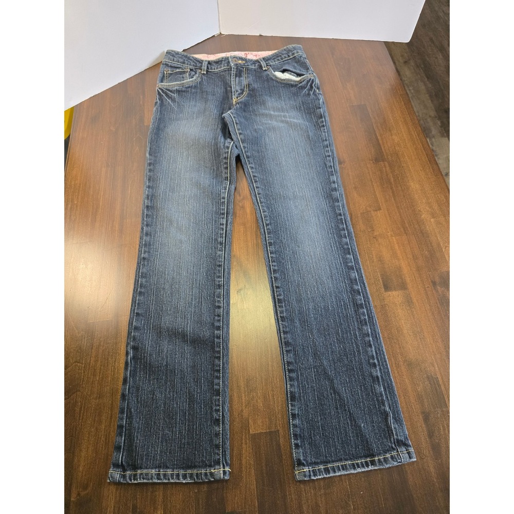 Levis Girls Straight Leg Jeans Dark Wash Adjustable Waist Size 16 Regular